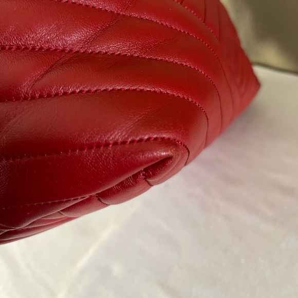 RARE Tory Burch Kira Chevron Tote Red Quilted Lambskin Gold Chain Straps - Picture 9 of 17